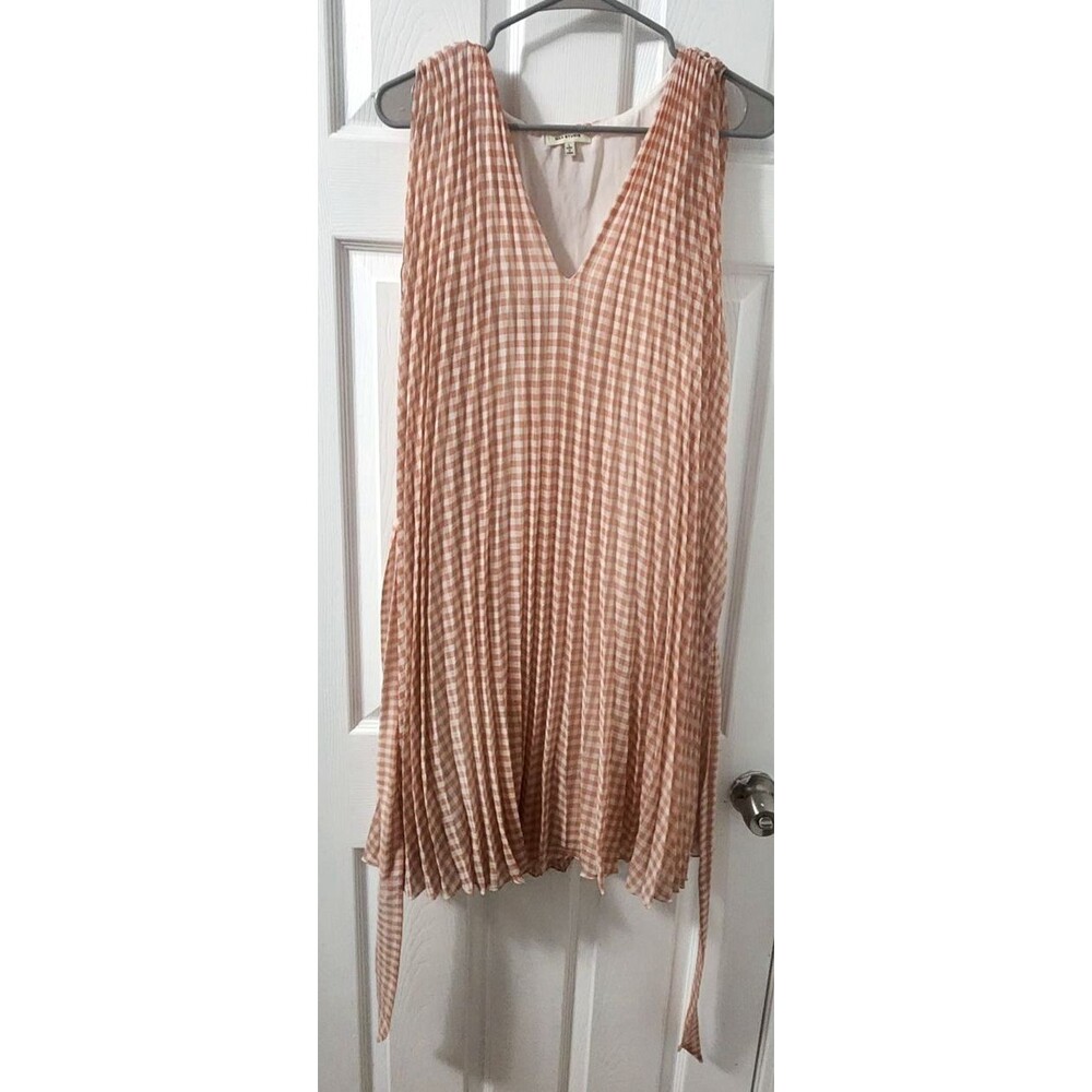 Max Studio Sleeveless Tan/Beige Plaid Sheath Women Dress Size L